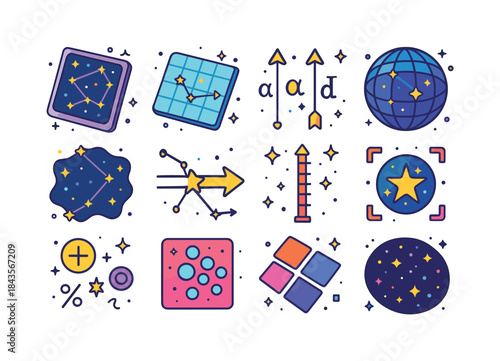 Colorful Space Mapping Icons. Space mapping. Colorful isometric