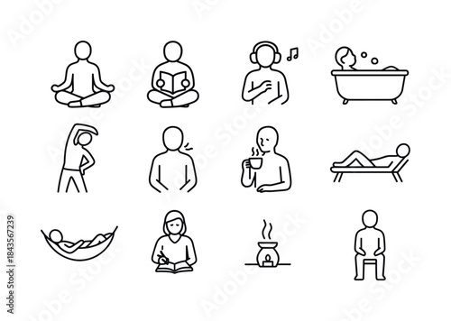 Relaxation Icon Set. Relaxation Activities. Line icon set of Rel