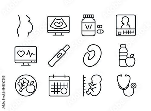 Prenatal Care Icons. Prenatal Care. Line icon set of Prenatal Ca
