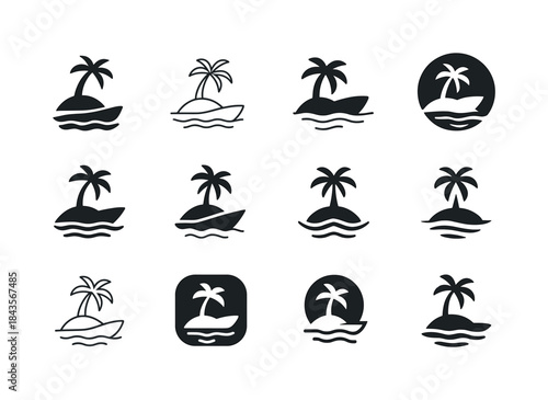 Island Tour Icons. island hopping boat tours. Icon set. Set Logo