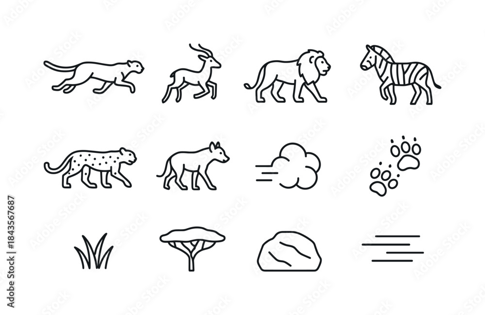 Obraz premium Wild Animal Icon Set. Wild chase. Line icon set of wild chase: c