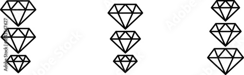 Simple, scalable black outline icons of three stacked diamonds representing concepts of ranking, wealth, luxury, quality, pricing tiers, and valuable assets.