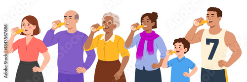 A cheerful illustration featuring a diverse group of people of various ages enjoying drinks together, celebrating community, friendship, and the joy of shared moments.