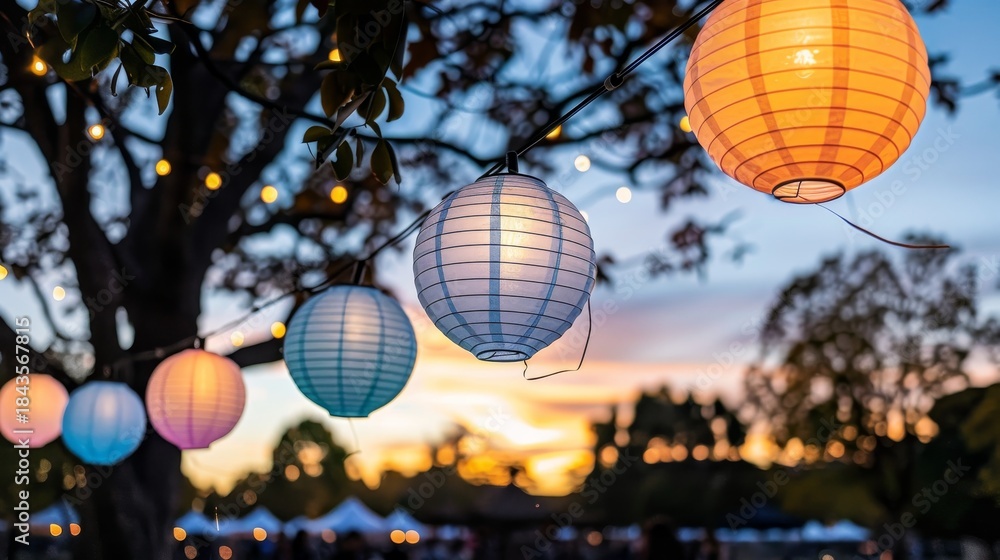 Obraz premium Enchanting halloween night market glowing lanterns, food stalls, and vibrant festive atmosphere