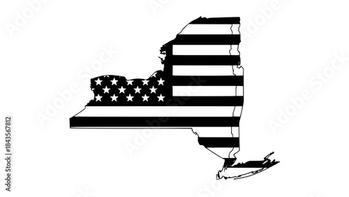 New York State map vector filled with USA flag colors, red white and blue palette, clean flat illustration, patriotic American style