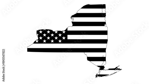 New York State map vector filled with USA flag colors, red white and blue palette, clean flat illustration, patriotic American style