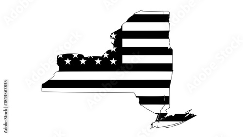 New York State map vector filled with USA flag colors, red white and blue palette, clean flat illustration, patriotic American style