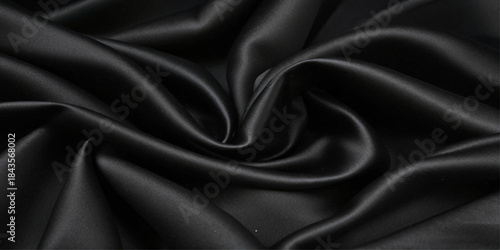 Luxurious black smooth silk or satin texture background. Black silk wave and curve background.