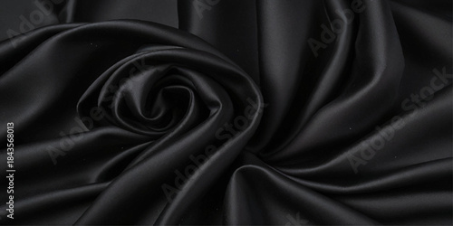 Luxurious black smooth silk or satin texture background. Black silk wave and curve background.