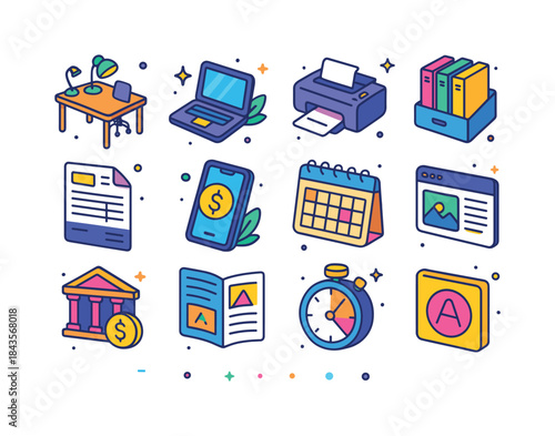 Freelance Business Icons. Freelance business setup. Colorful iso