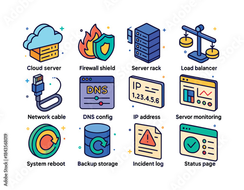 Colorful IT Icons. IT and infrastructure. Colorful isometric vec
