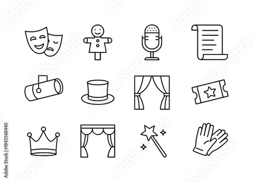 Theater Props Icons. Theater Props. Line icon set of Theater Pro