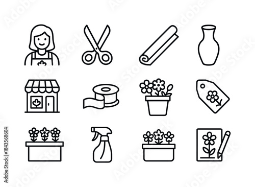 Floristry Icon Collection. Floristry. Line icon set of floristry