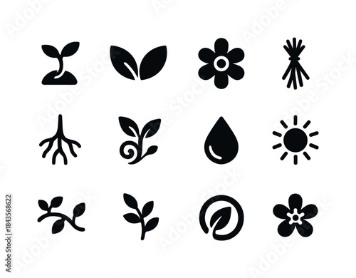 Plant-Based Icon Set. Plant-based product design. Solid icon set