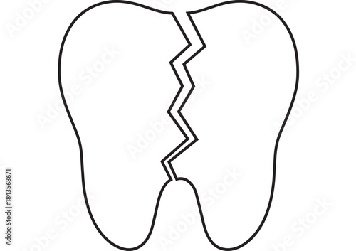 Broken tooth illustration in simple black line art on transparent background silhouette