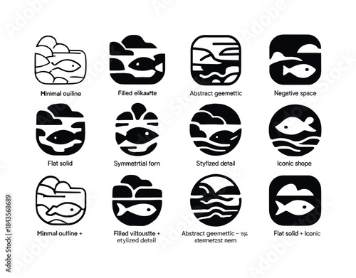 Shore Marine Icons. Marine life near the shore (rocky tide pools