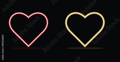   Neon heart suit icon. Glowing neon hearts sign with Light Effects