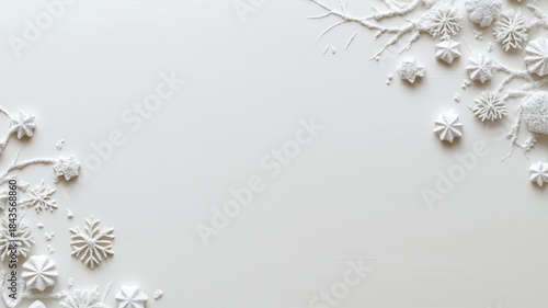 White winter decoration ornamenting a crisp background, creating a festive border with for text space ample