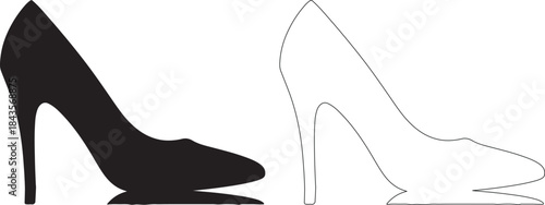 Stylish Black High Heel Pump Silhouette and Outline Vector Graphic for Design isolated PNG with Transparent Background