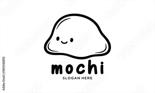Cute Mochi Character with Simple Text Logo Design.