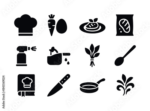 Gourmet Cooking Icons. Gourmet cooking. Solid icon set of Gourme