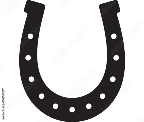 Black horseshoe icon with seven holes a simple silhouette on transparent background