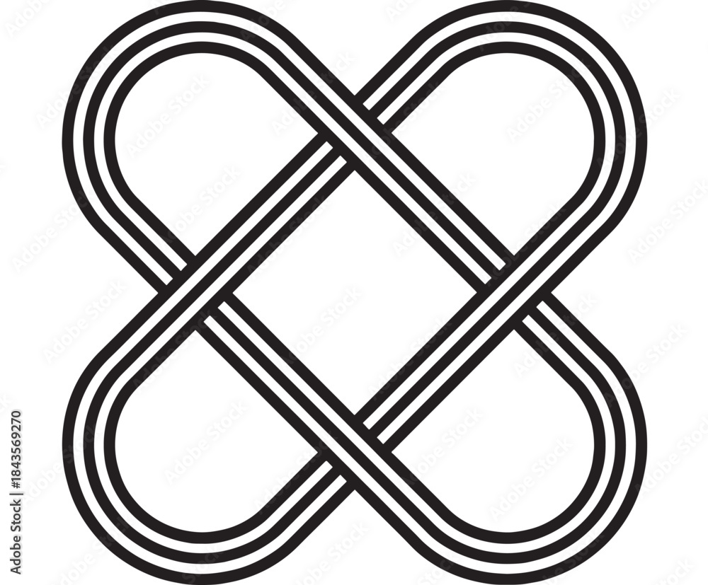 Obraz premium Interlocking lines forming a complex knot design on transparent background silhouette