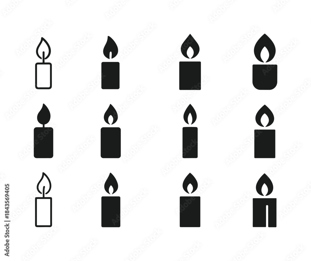 Fototapeta premium Candle Icon Variations. Candle Light. Icon set. Set Logo of cand
