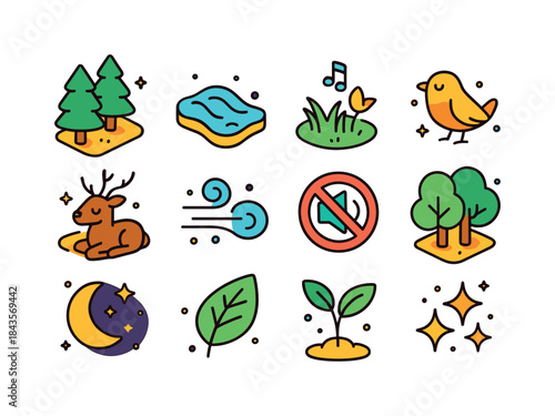 Quiet Habitat Icons. quiet habitats. Colorful isometric vector i