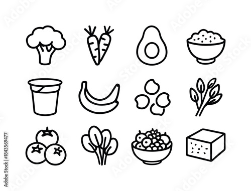 Nutritious Foods Icon Set. Nutritious foods. Line icon set of nu