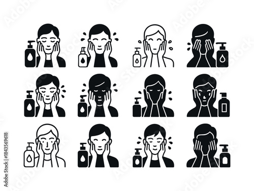 Face Wash Icon Set. washing your face. Icon set. Set Logo of was