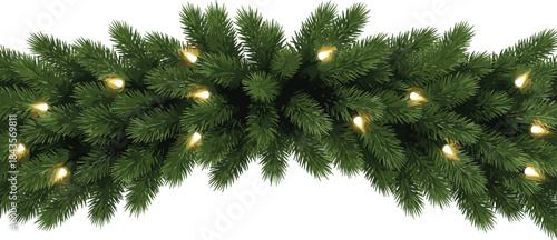 Christmas pine garland, warm white lights, festive holiday decor, seasonal ornament design, realistic winter decoration, cozy decorative string