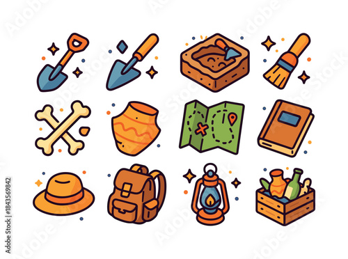 Archaeology Vector Icons. Excavation. Colorful isometric vector
