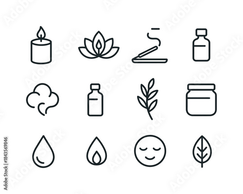 Aromatherapy Candle Icons. Aromatherapy candles. Line icon set o