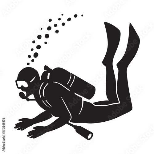 Scuba Diver Silhouette Icon Vector