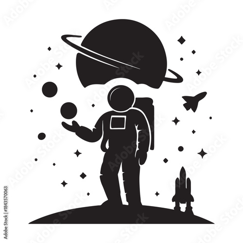 Astronaut Silhouette Floating in Deep Outer Space Cosmos