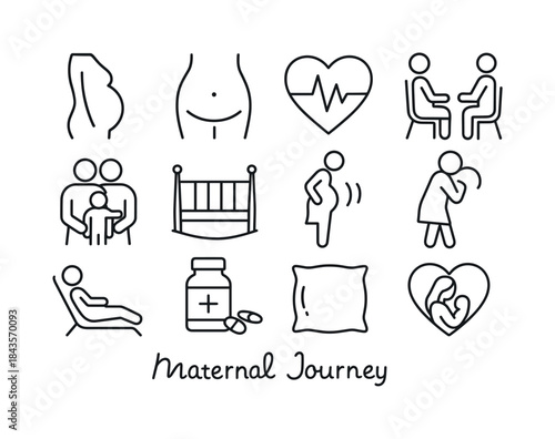 Maternal Icons Collection. Maternal Journey. Line icon set of Ma