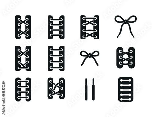 Lacing Styles Icons. Lacing styles. Solid icon set of lacing sty