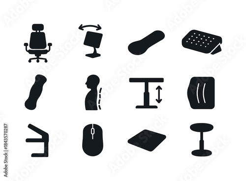 Ergonomics Icon Set. Ergonomics. Solid icon set of Ergonomics: e