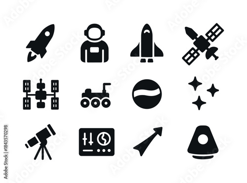 Space Exploration Icons. Space exploration. Solid icon set of sp