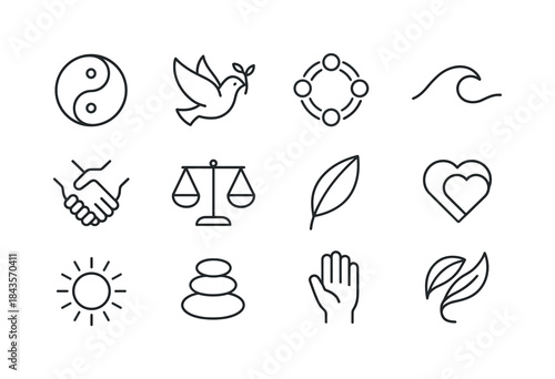 Harmony Icon Set. Harmony. Line icon set of Harmony: yin-yang, p