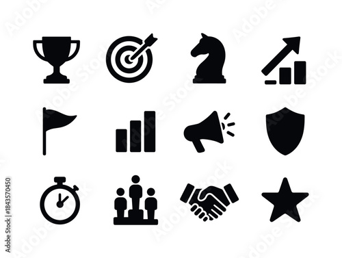 Business Icon Grid. Business competition. Solid icon set of Busi