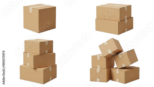 Cardboard Boxes Set Isolated On Transparent Background