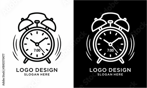 Retro Alarm Clock Logo Design Concept.