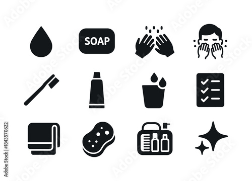 Daily Hygiene Icons. Daily hygiene. Solid icon set of daily hygi