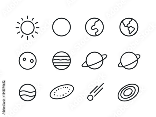Solar System Icons. Solar System. Line icon set of Solar System:
