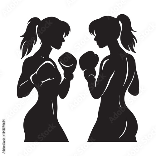 Women Boxing Fighter Silhouette Vector Set