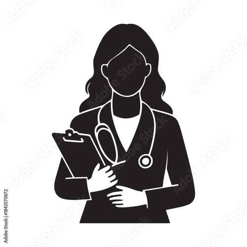 Solid Black Female Doctor with Stethoscope Icon