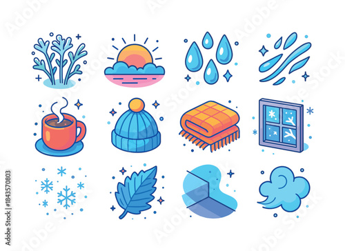 Frosty Dawn Icons. Frosty Dawn. Colorful isometric vector icons