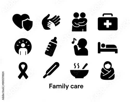 Family Care Icons. Family care. Solid icon set of family care: h